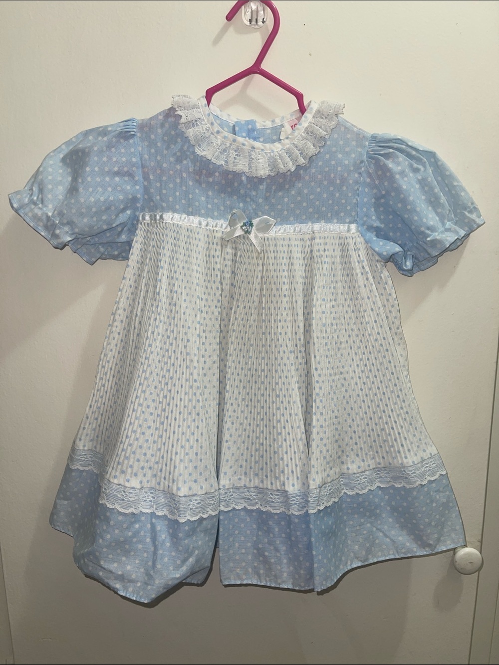 Vintage Roanna Light Blue & White Girls' Party Dress Lace Trim Sz 3/4